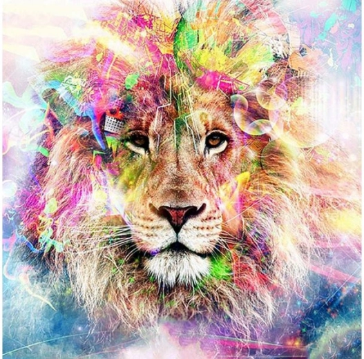 Broderie diamant (diamond painting) – lion arc-en-ciel 40 × 40 cm - 1 pièce