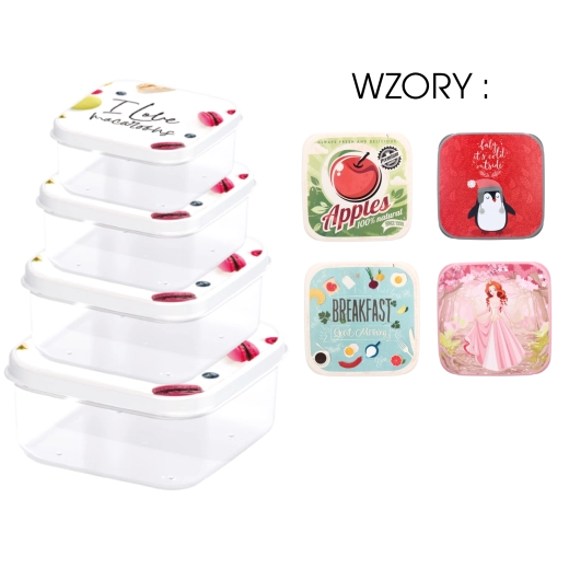 Ensemble de 4 boîtes alimentaires carrées avec couvercles colorés pour enfants