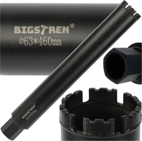 Couronne carottière diamantée 63 × 450 mm BIGSTREN, filetage 1-1/4" UNC pour béton et pierre