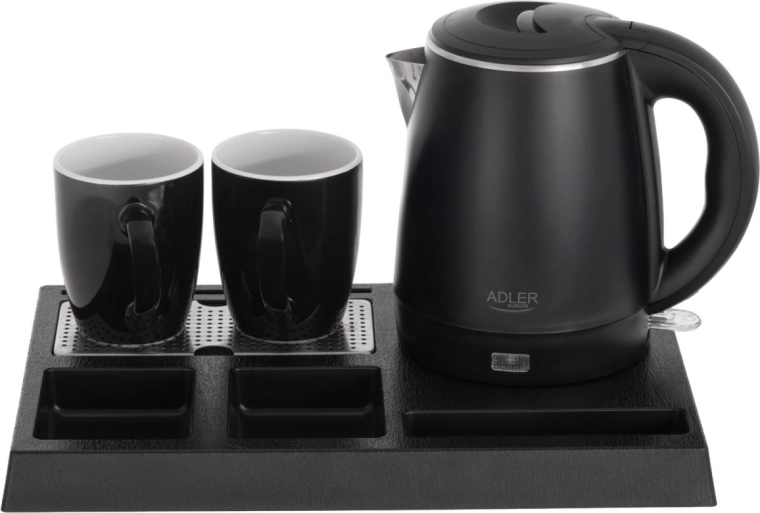 Bouilloire hôtelière avec plateau et 2 tasses 1 L, inox