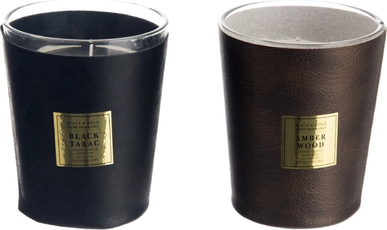 Bougie parfumée en verre avec élément en cuir 385 g (2 variantes)
