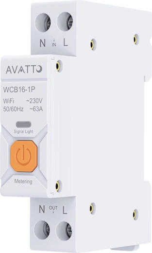 Disjoncteur intelligent Wi‑Fi Avatto WCB16-1P avec mesure de la consommation