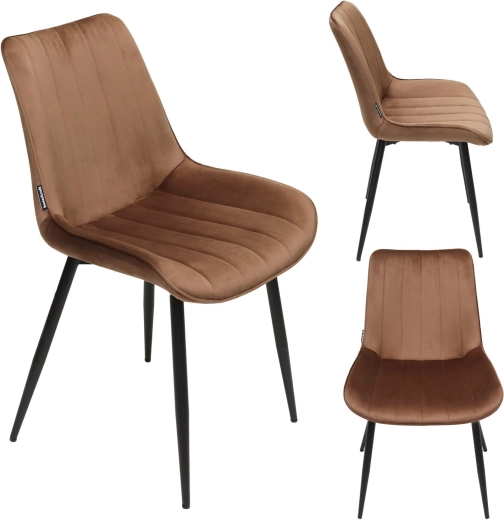 Chaise de salle à manger rembourrée en velours, style loft, marron