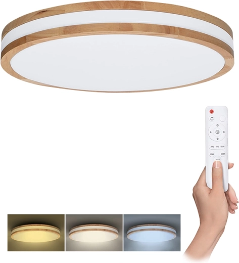 Solight luminaire LED de plafond/mural Woody avec télécommande, 48 W, 38 cm, dimmable, changement de température de lumière