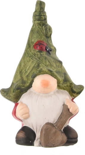 Nain de jardin en céramique avec pelle vert 18 cm