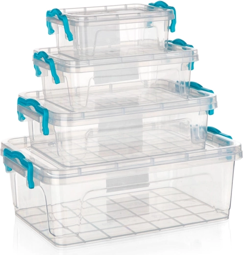 Set de boîtes de rangement GEMA 4 pcs avec clips turquoise, transparent