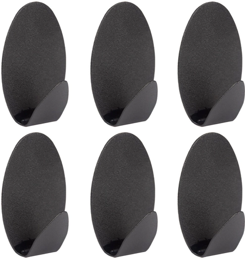 Crochets ovales autocollants en acier, noirs (6 pièces)