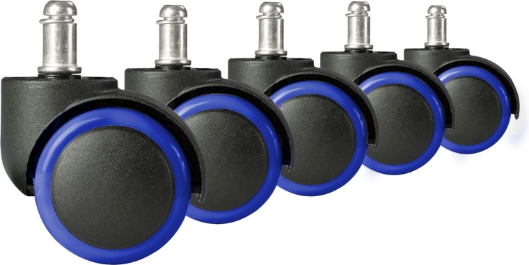 Roulettes caoutchoutées pour chaise de bureau, noir et bleu, 5 pièces