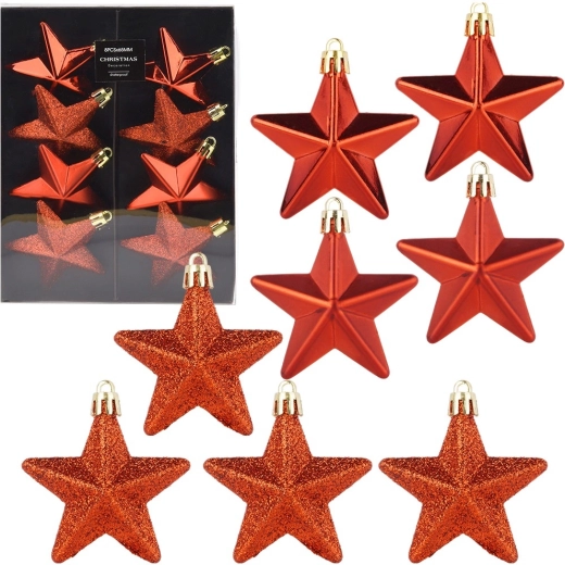Décorations de Noël incassables étoiles rouges 6,5 cm, 8 pcs