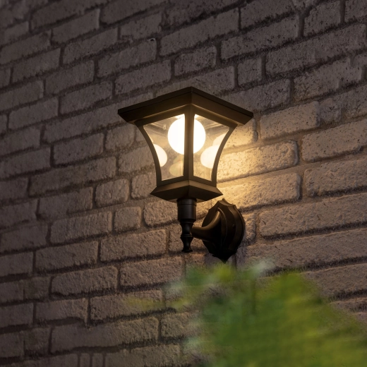 Applique murale LED solaire 21 × 21 cm, 8 LED, noire, blanc chaud