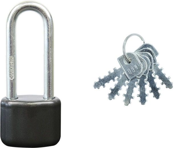 Cadenas à anse rallongée, en acier, 6 clés