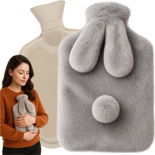 Bouillotte en caoutchouc Ruhhy avec housse en peluche lapin 1,8 l