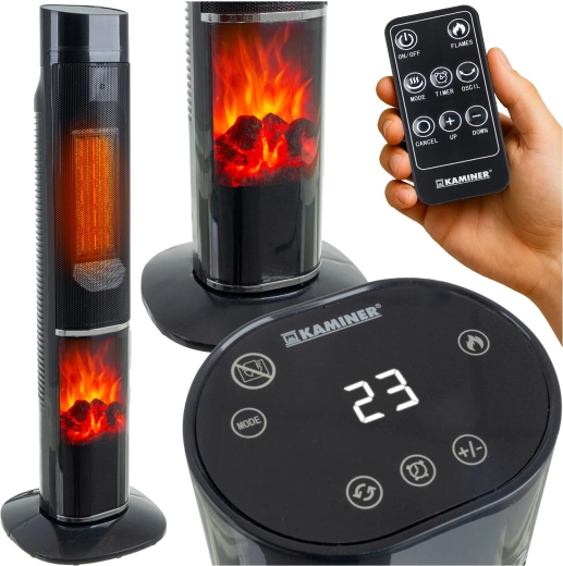 Chauffage soufflant électrique colonne Kaminer Ignisse avec effet de flamme 2000 W avec télécommande
