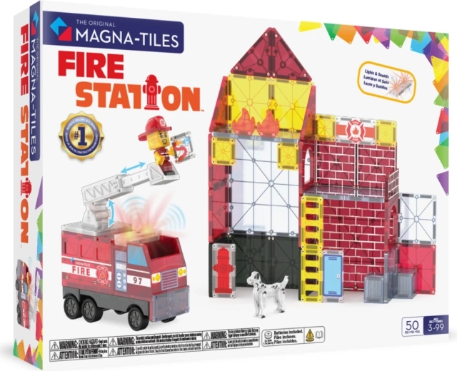 Magna-Tiles – Construction magnétique caserne de pompiers (50 pièces)