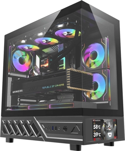Boîtier PC DarkFlash DS950V avec écran IPS, noir, 6 ventilateurs
