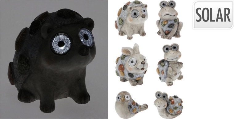Figurines animales solaires LED de jardin en polyrésine – assortiment