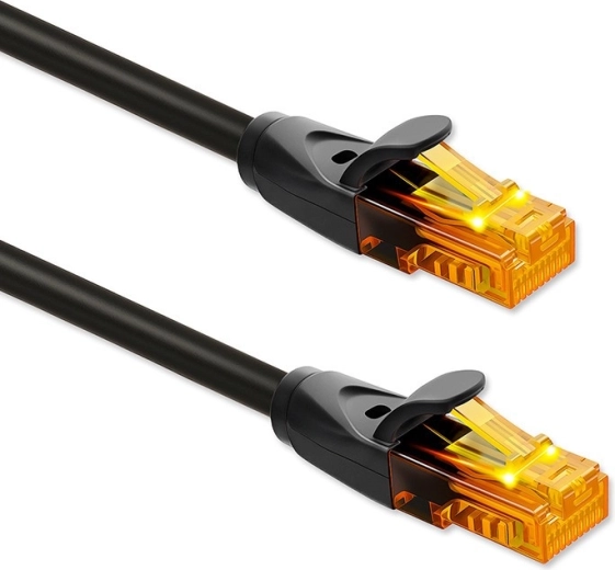 Câble réseau UTP Cat6 30 m avec connecteurs RJ‑45, broches plaquées or, 1 Gb/s, noir