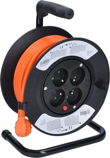 Rallonge électrique Solight sur enrouleur de 15 m avec 4 prises, orange
