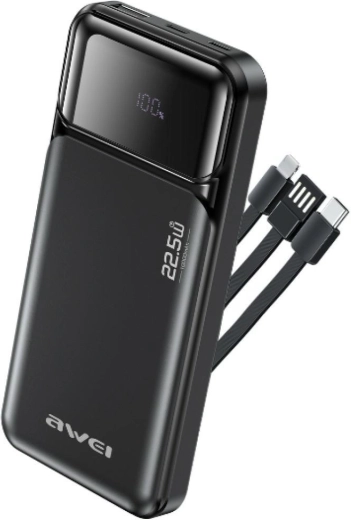 Batterie externe Awei 10000 mAh avec câbles intégrés
