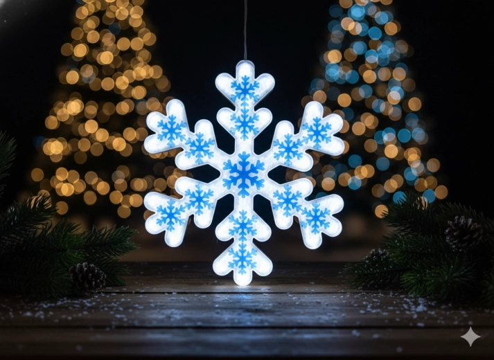 Flocon LED néon bleu avec lumière blanche froide, 40 cm