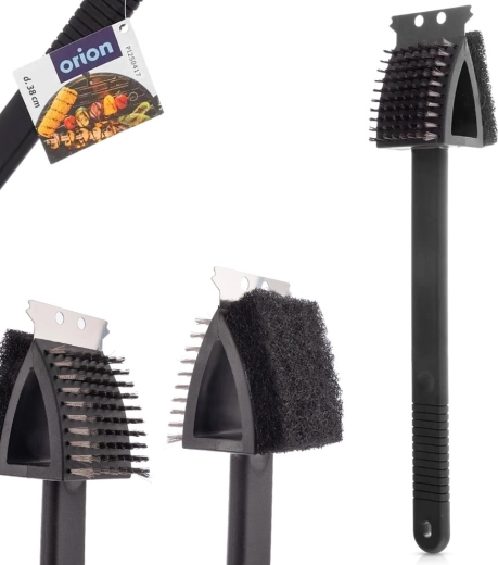 3‑en‑1 : brosse, grattoir et éponge