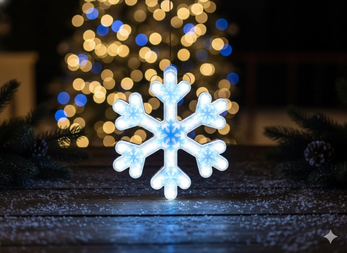 Flocon de neige néon LED bleu de 30 cm avec lumière blanche froide