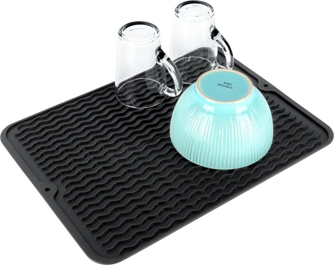 Tapis d’égouttage en silicone pour vaisselle noir 40 × 30 cm