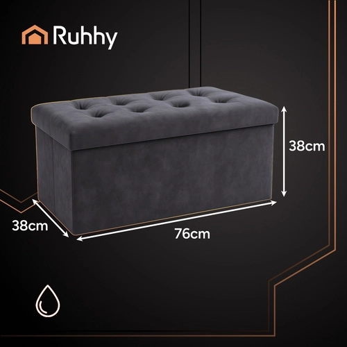 Pouf pliable avec coffre de rangement en velours RUHHY 76 × 38 × 38 cm