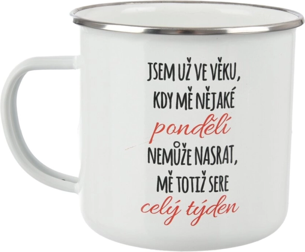 Tasse en métal émaillé « Lundi » 500 ml blanche