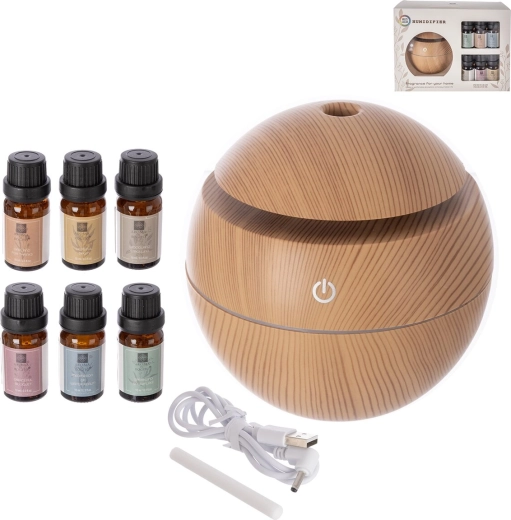 Diffuseur d’arômes électrique beige alimenté par USB + set de 6 fragrances 10 ml