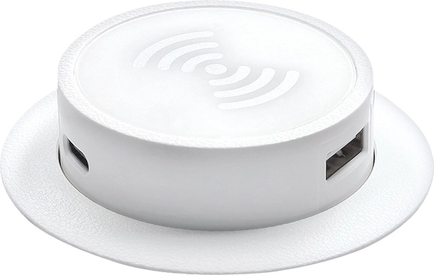 Solight chargeur sans fil escamotable Qi 15 W avec USB-A et USB-C PD 20 W, blanc