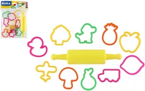 Emporte-pièces pour pâte à modeler NARA avec rouleau en plastique - 11 pcs