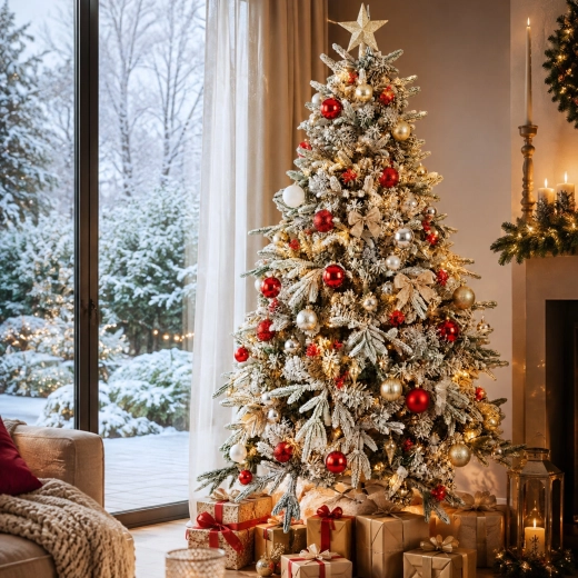 Sapin de Noël artificiel premium (épicéa) fortement enneigé 220 cm - 1 pièce