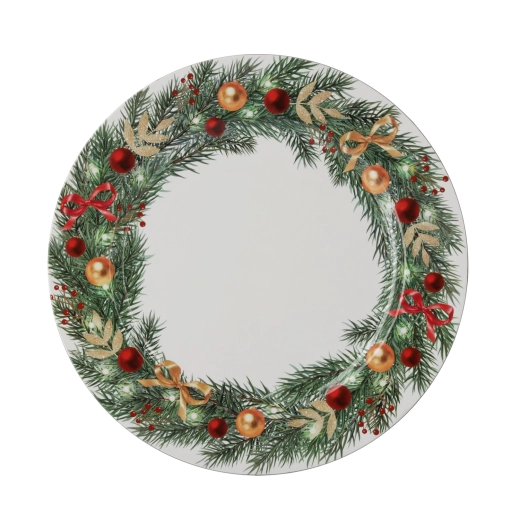 Sous-assiette ronde Couronne de Noël blanche 33 cm - lot de 6 pcs