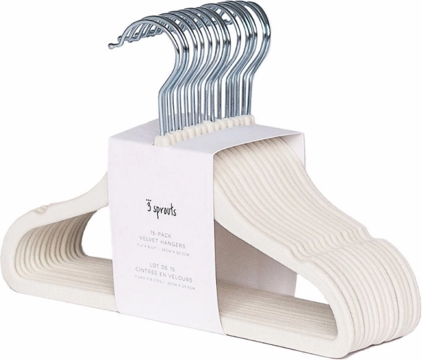 3 Sprouts cintres enfants antidérapants en velours Cream 15 pcs