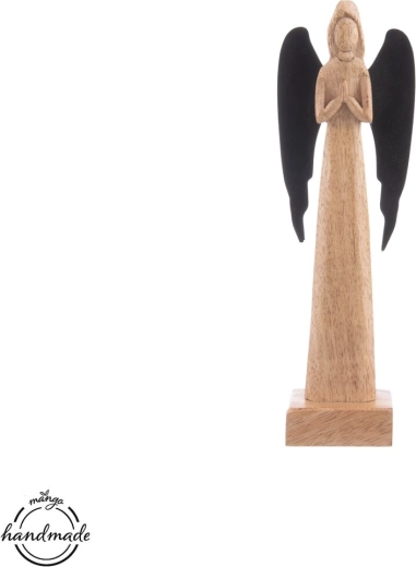 Ange décoratif en bois de manguier avec ailes en métal – 27 cm