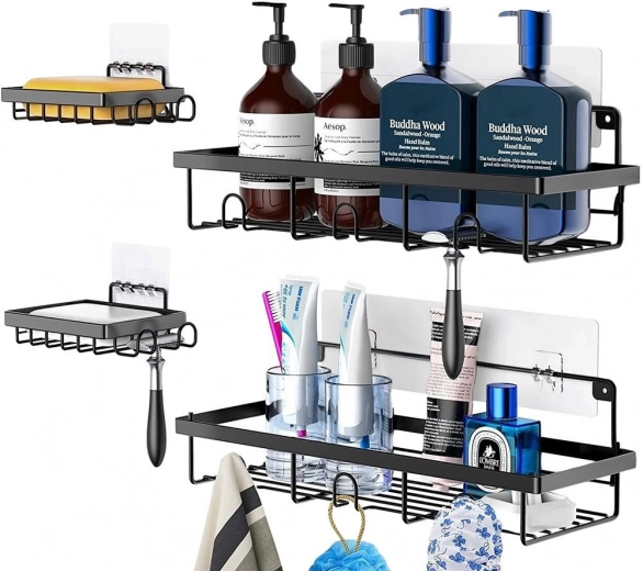 Étagères de douche de salle de bain en métal 4 pcs – noires