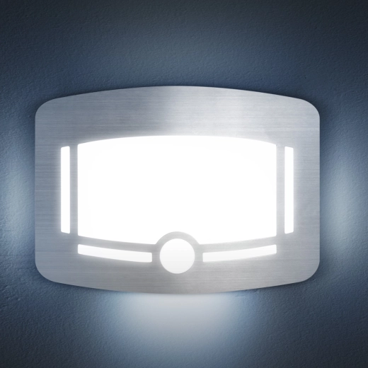 Lampe d’orientation nocturne LED Phenom avec capteur de mouvement et de luminosité, argentée