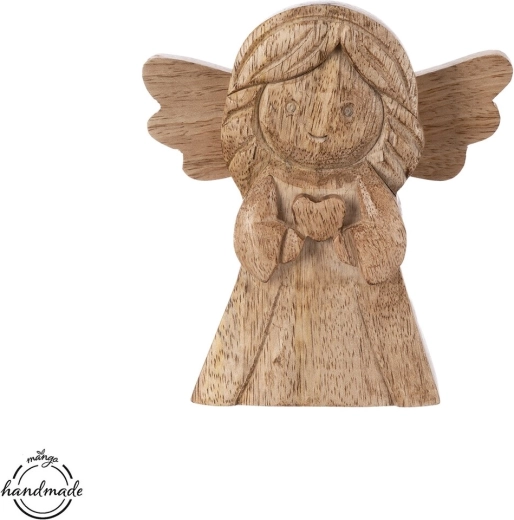Décoration angélique en bois de manguier Precise, 13 cm