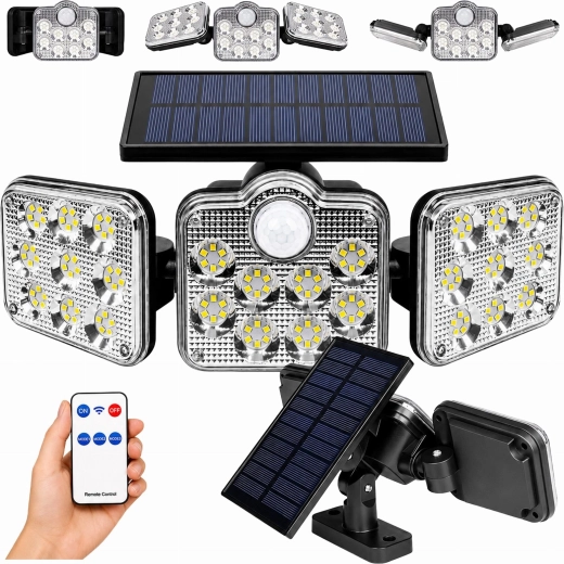 Lampe LED solaire de jardin avec capteur de mouvement et crépusculaire et télécommande
