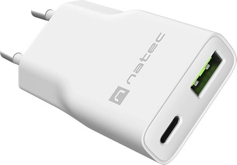 Natec Ribera GaN slim chargeur secteur 20 W USB-C + USB-A