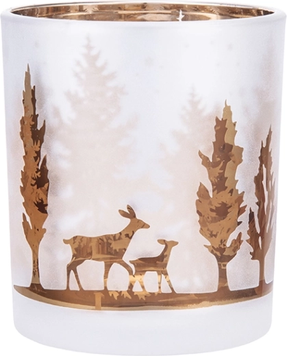 Bougeoir en verre givré avec intérieur brun doré 7 × 8 cm, décor forêt