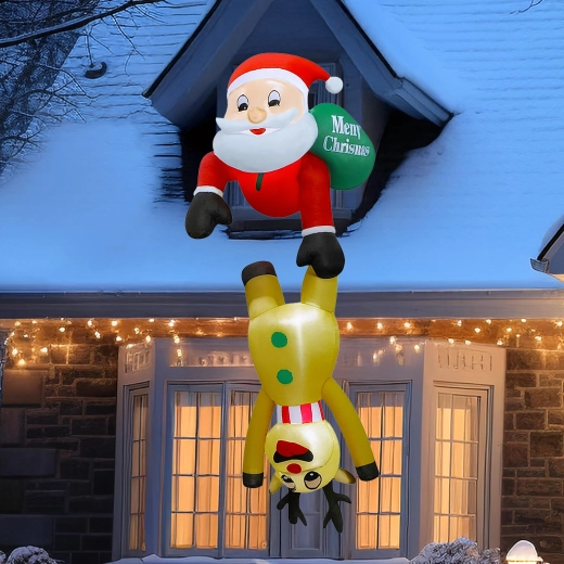 Saint Nicolas gonflable avec renne 2,1 m avec éclairage LED
