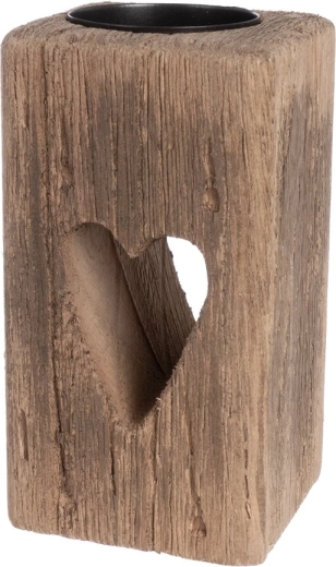 Bougeoir en bois de paulownia avec cœur, beige