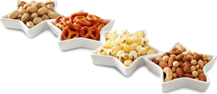 Assiette allongée en porcelaine pour amuse-bouches à quatre étoiles 30 × 8,5 cm