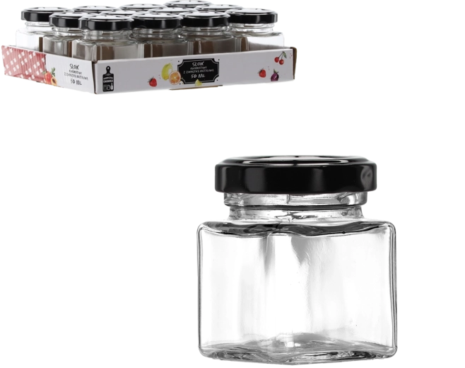 Petit pot carré en verre de 50 ml avec couvercle métallique noir - 1 pièce