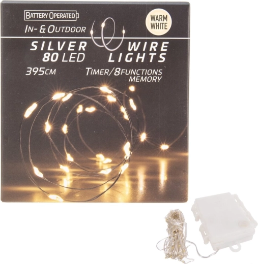 Guirlande lumineuse LED sur fil 80 LED, jaune chaud, IN/OUT avec minuteur
