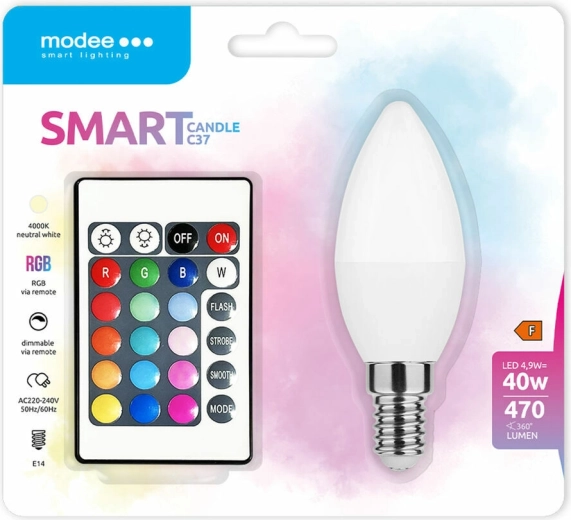 Modee ampoule LED intelligente Candle C35 4,9 W E14 RGB+W 470 lm avec télécommande