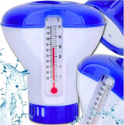 Doseur flottant de produits chimiques pour piscine avec thermomètre 2-en-1
