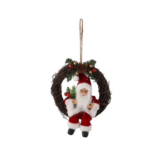 Couronne de Noël suspendue avec Saint Nicolas/Père Noël (rouge) 18 cm - 1 pièce